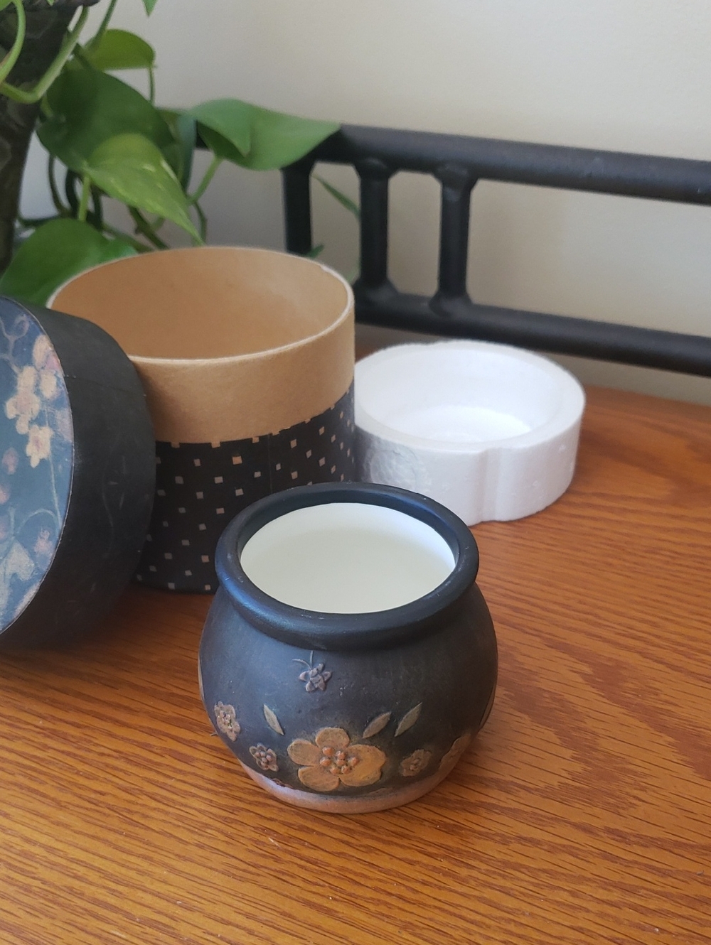 NWT- Floral & Birds Black and Brown Decorative Votive Candle Holder